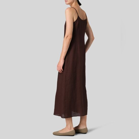 Vivid Chocolate Brown 💯 Linen Midi Slip Dress Large - Picture 9 of 12